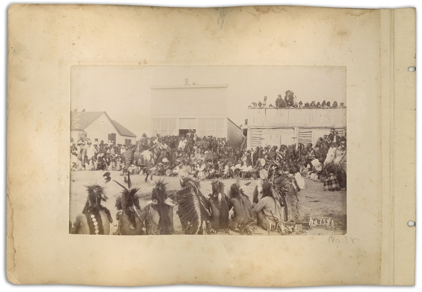 Two Original Sioux Photographs From 1891, Shortly After the Wounded Knee Massacre -- One Photograph Depicts ''Plenty Horses at an Omaha Dance'' at the Pine Ridge Agency